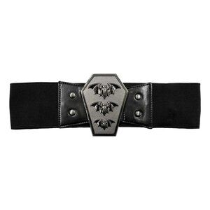 Bat Coffin Belt Buckle on Black Elastic Waist Band NWT S-M L-XL 2XL-3XL